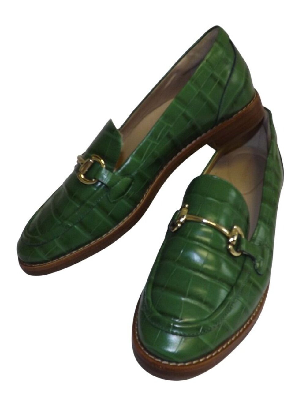 Flats Loafers Size 9m Antonio Melani Green Crocodile Leather With Gold Horsebit
